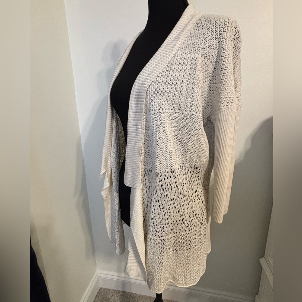 Eileen Fisher ivory Open-Front loose knit Cardigan Size Small Cottagecore